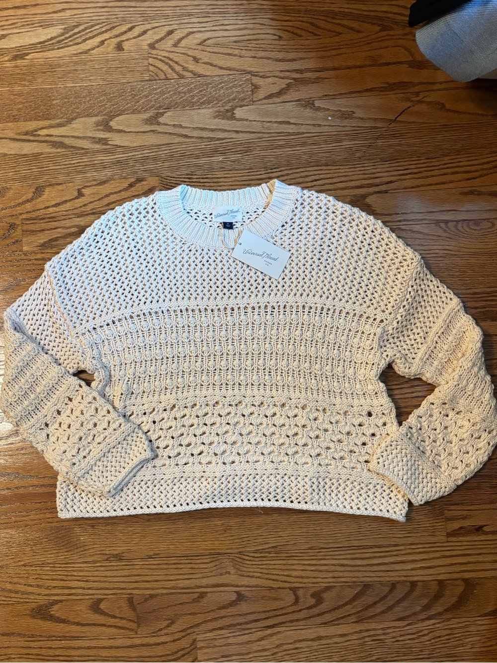 Universal Thread Cream Open Knit Crochet Sweater Size Medium NWT